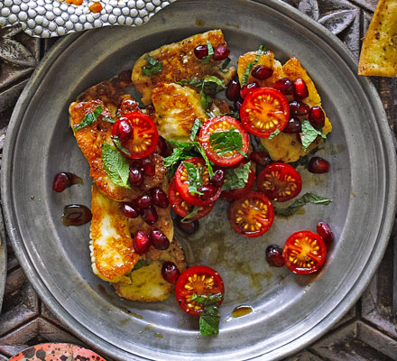 Halloumi with tomatoes & pomegranate molasses