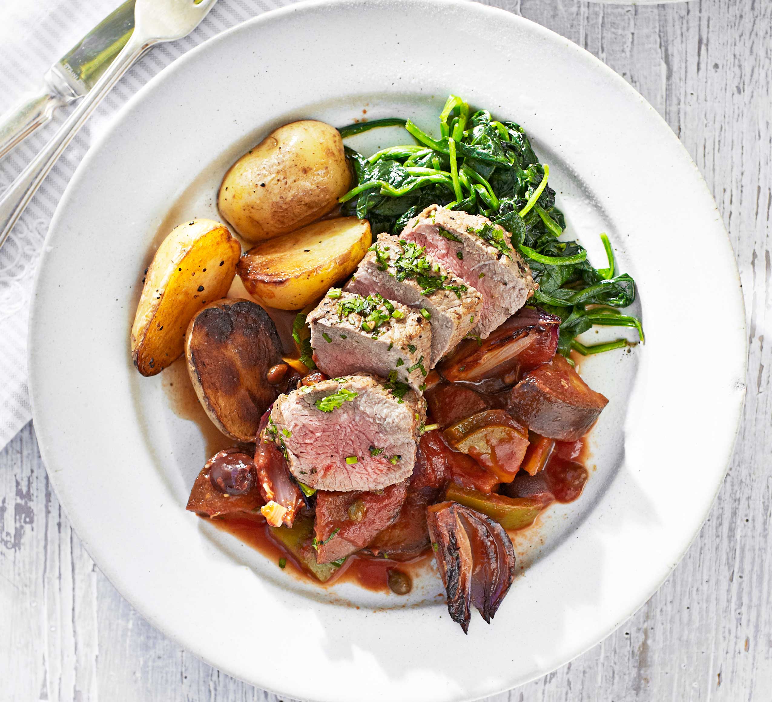 Herby lamb fillet with caponata