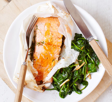 Honey & lemon trout with wilted spinach