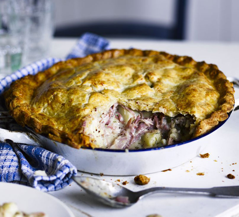 Honey & mustard ham hock pie with flaky cheese pastry