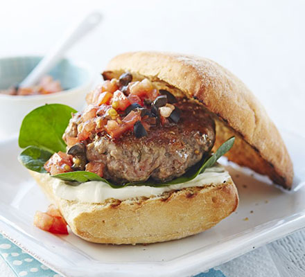 Italian pork burger with fresh tomato salsa