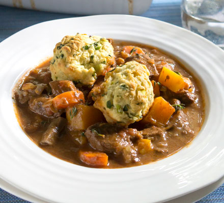 Lighter beef stew & dumplings