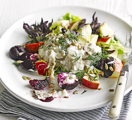 Beet & apple salad with horseradish mackerel cream