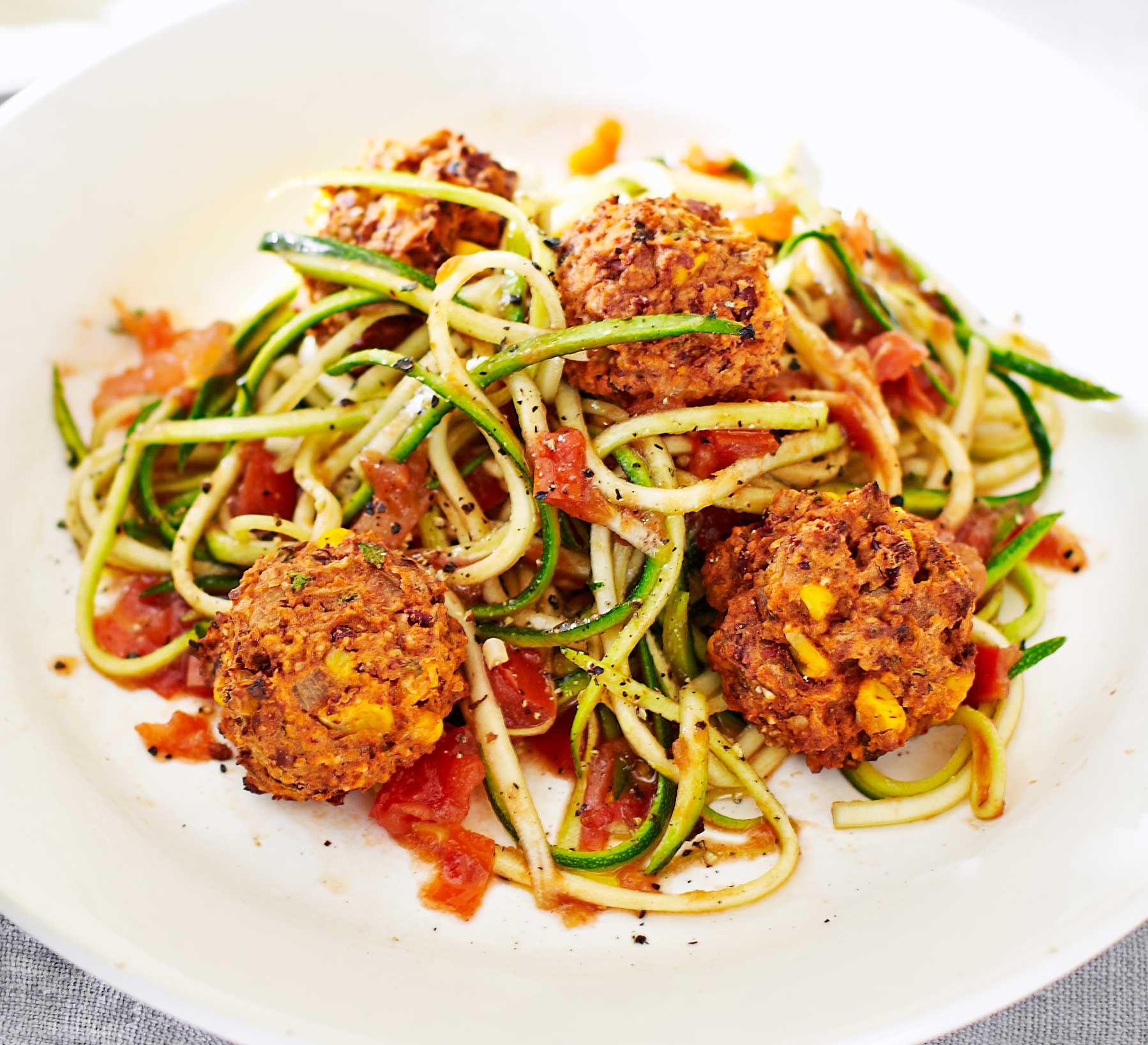 Veggie meatballs with tomato courgetti