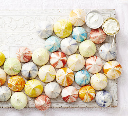 Rainbow rippled meringues