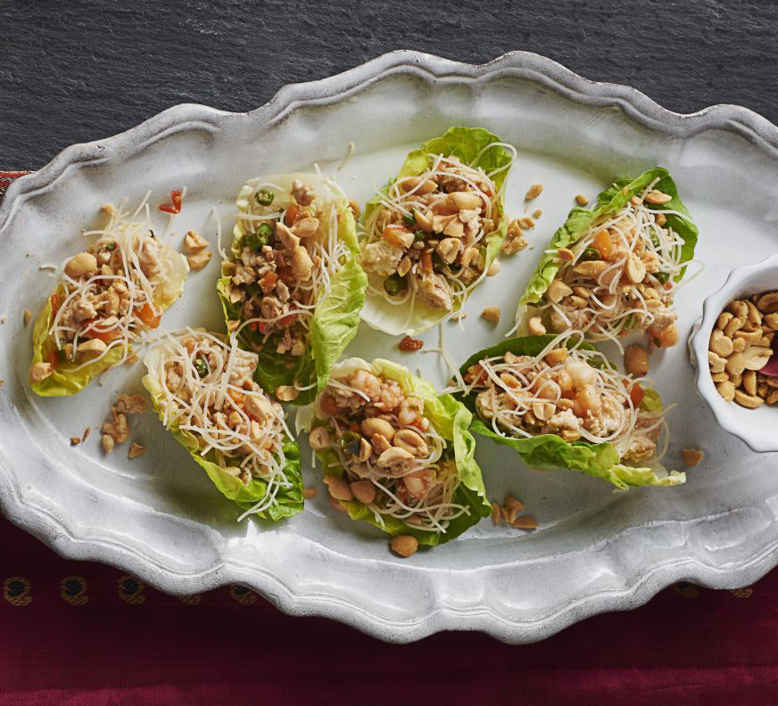 Minced chicken & prawn lettuce parcels