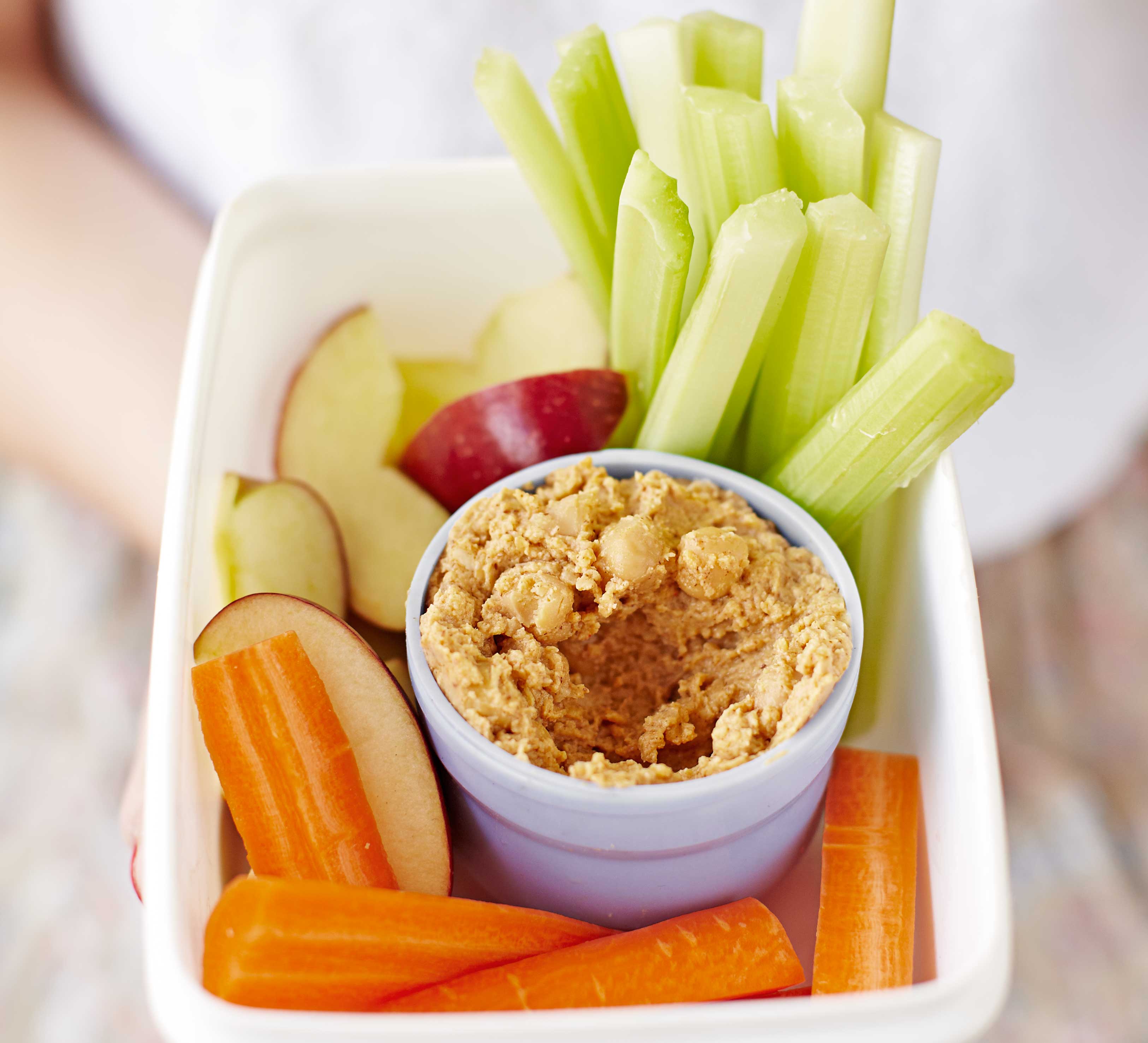 Peanut hummus with fruit & veg sticks