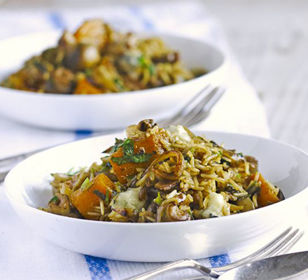 Squash, mushroom & gorgonzola pilaf