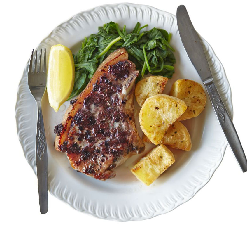 Pork chops with lemon roast potatoes