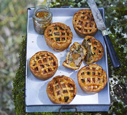 Pork, apricot & pistachio pies