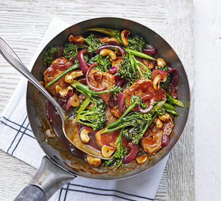 Sichuan pork, broccoli & cashew stir-fry