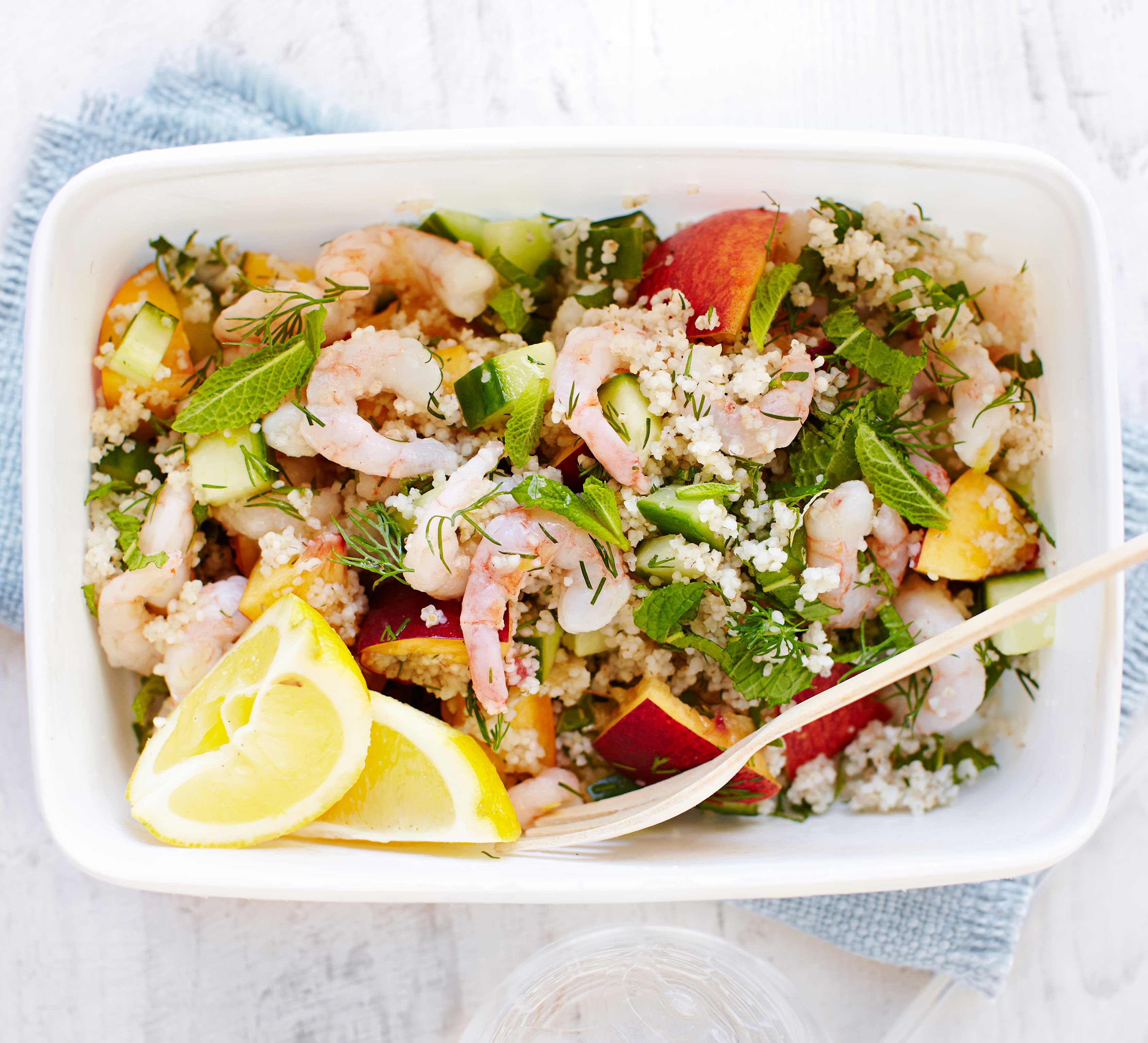 Barley couscous & prawn tabbouleh