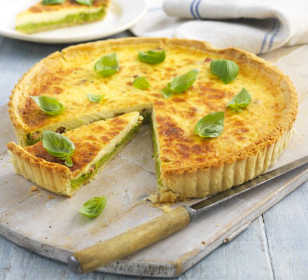 Pea, bean & bacon tart