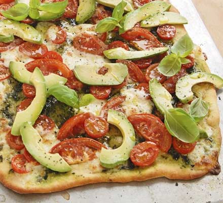 Tricolore pizza with basil oil