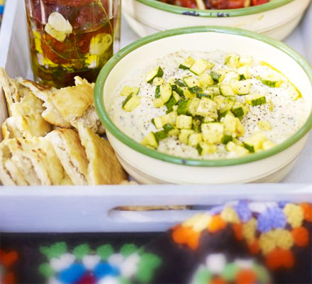 Minty bean & courgette dip with pitta crisps