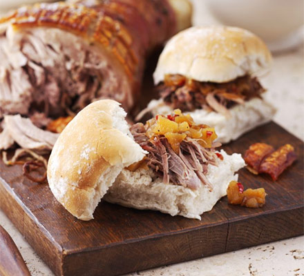 Slow-roast pork rolls with apple chilli chutney