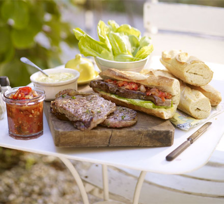 Sirloin steak sandwiches with smoky relish