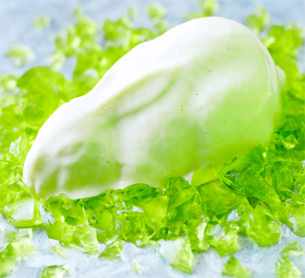 Blancmange bunny on green jelly grass