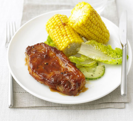 BBQ pork steaks with smoky corn