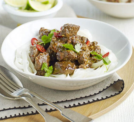 Lemongrass beef stew with noodles