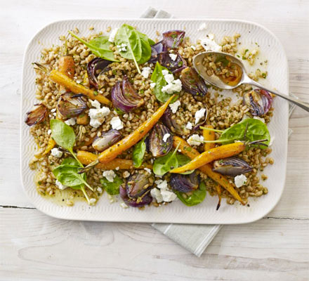 Farro salad with roasted carrots & feta