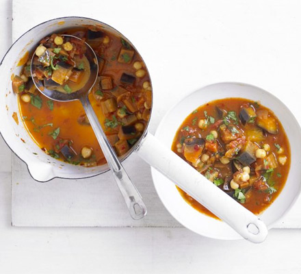 Spicy harissa, aubergine & chickpea soup