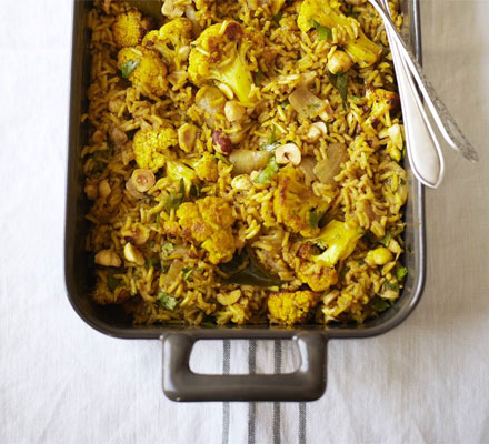 Roast cauliflower & hazelnut pilaf