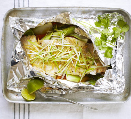 Steamed fish with ginger & spring onion