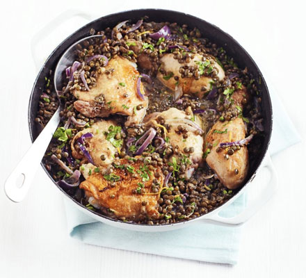 Chicken with mustard lentils