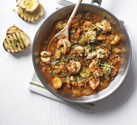 Prawn & tomato stew with gremolata topping