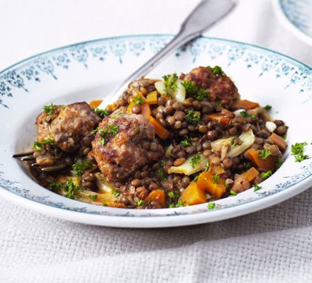 Sausage & fennel meatballs with lentils