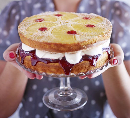 Pineapple & cherry upside-down sandwich cake