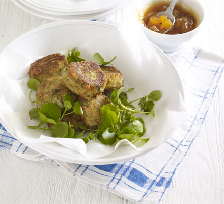 Coriander potato cakes with mango chutney