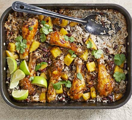 Mango chicken, bean & rice bake