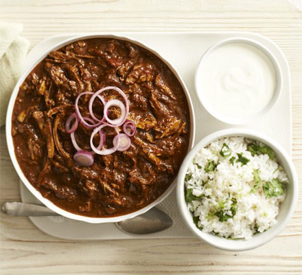 Chicken mole with coriander rice