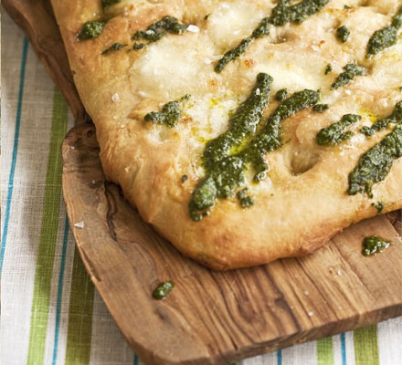 Focaccia with pesto & mozzarella