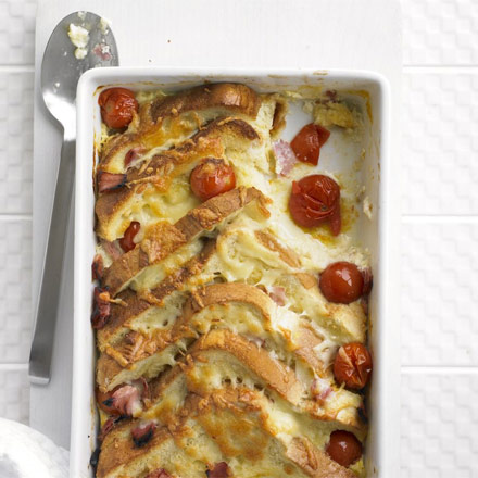 Cherry tomato & ham bread & butter bake