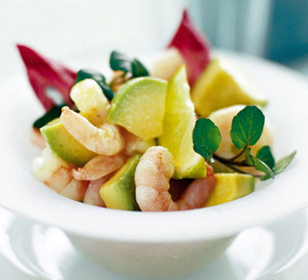 Avocado prawns in wasabi dressing