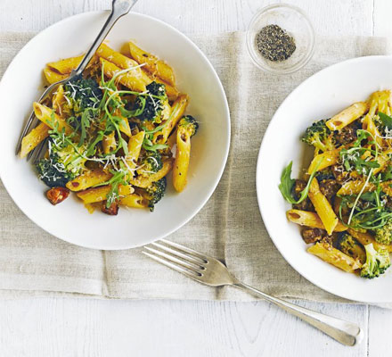 Penne with chorizo & broccoli