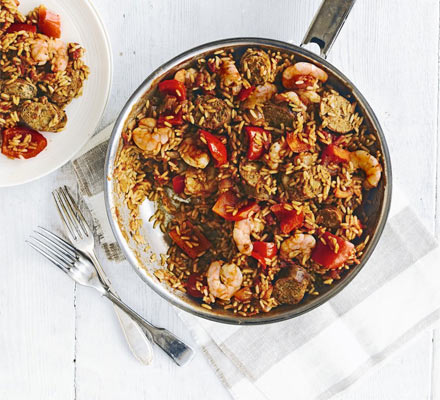 Sausage & prawn jambalaya