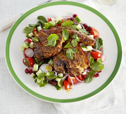 Sizzled masala lamb with chopped salad