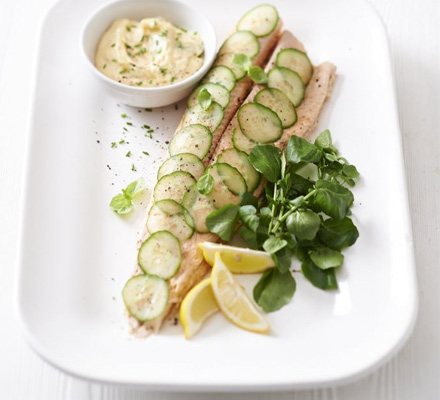 Foil-poached salmon with herby mayo