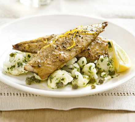 Mackerel with warm cauliflower & caper salad