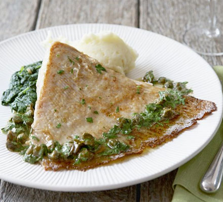 Ray with buttery parsley & capers