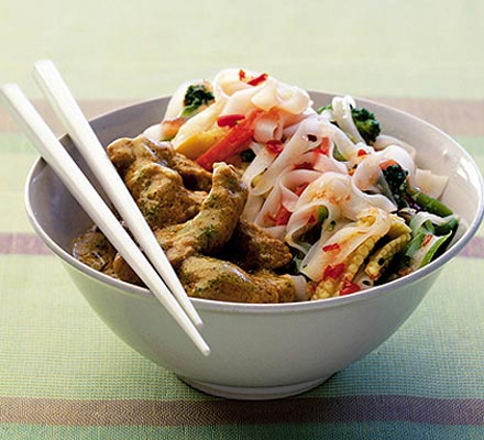 Chilli coconut pork with vegetable noodle salad