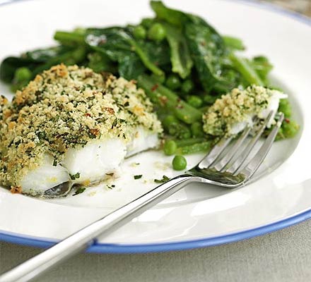 Cod with lemon & parsley crust & summer greens