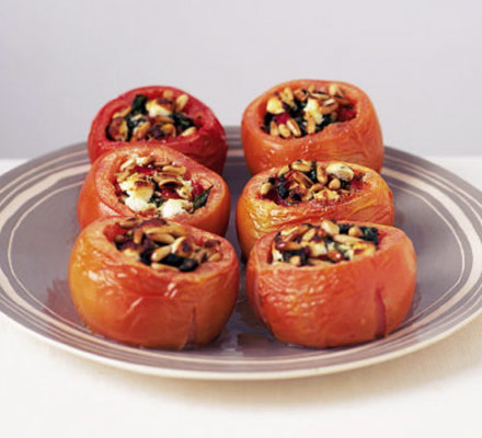 Roasted pepper & goat’s cheese stuffed tomatoes