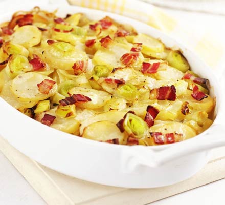 Leek, potato & bacon bake