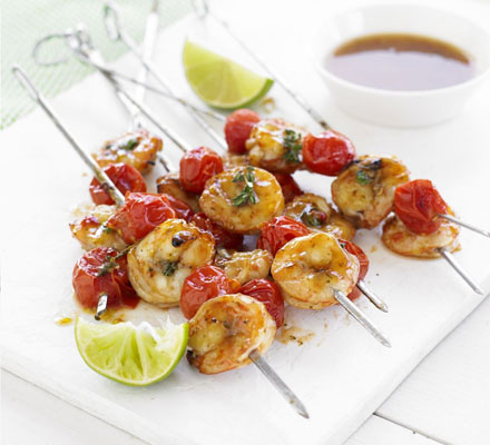 Fiery prawn skewers