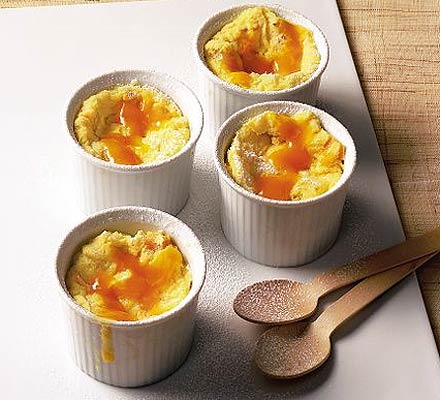 Mango & ricotta soufflé with passion fruit sauce